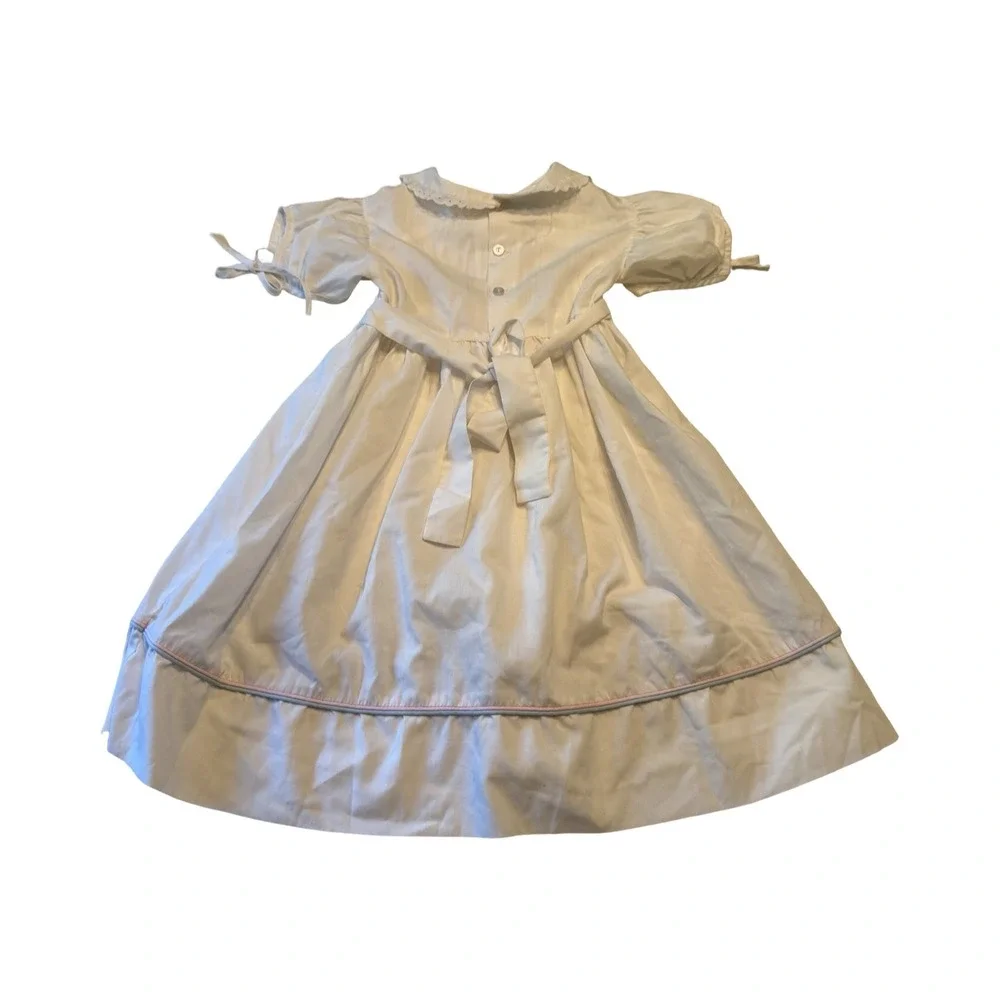 Vintage Polly Flinders Hand Smocked Floral Dress White Size 6 Peter Pan Collar